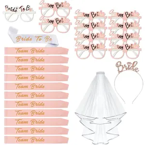 24 PCS Hen Party Accessories, 1 Bride to be Sash + 10 Team Bride Sash + 11 Hen Party Glasses + 1 Hen Party Veil + 1 Bride to be Tiara, Hen Do Accessories, Hen Night Accessories Decoration, Party Supplies, Wedding