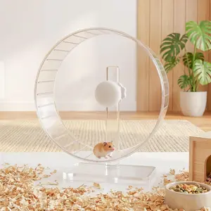 11 Inch Silent Hamster Wheel - Large Clear Running Wheel with Adjustable Stand - Quiet Spinning Exercise Wheel for Syrian Hamsters, Gerbils, Hedgehogs and Small Animals, Transparent