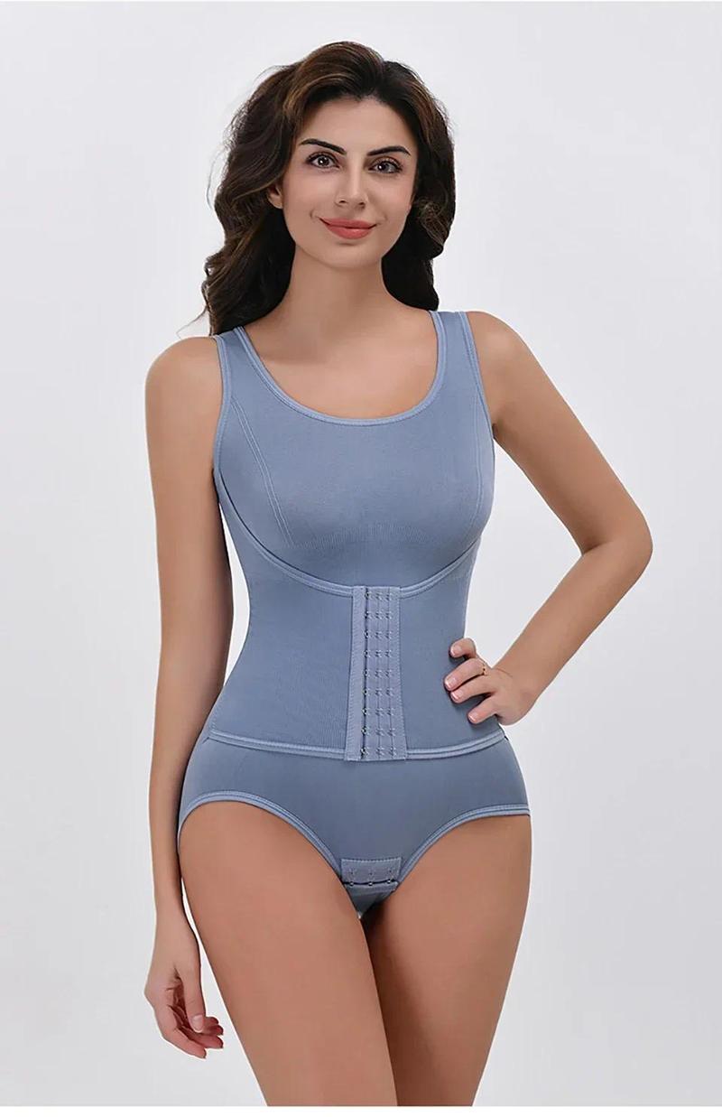 Women Zipper Bodysuit Shapewear For Daily Wear And Posture Support, Integrated Belt Body Shaper Top With Tummy Control, Waist Support, Firm Compression