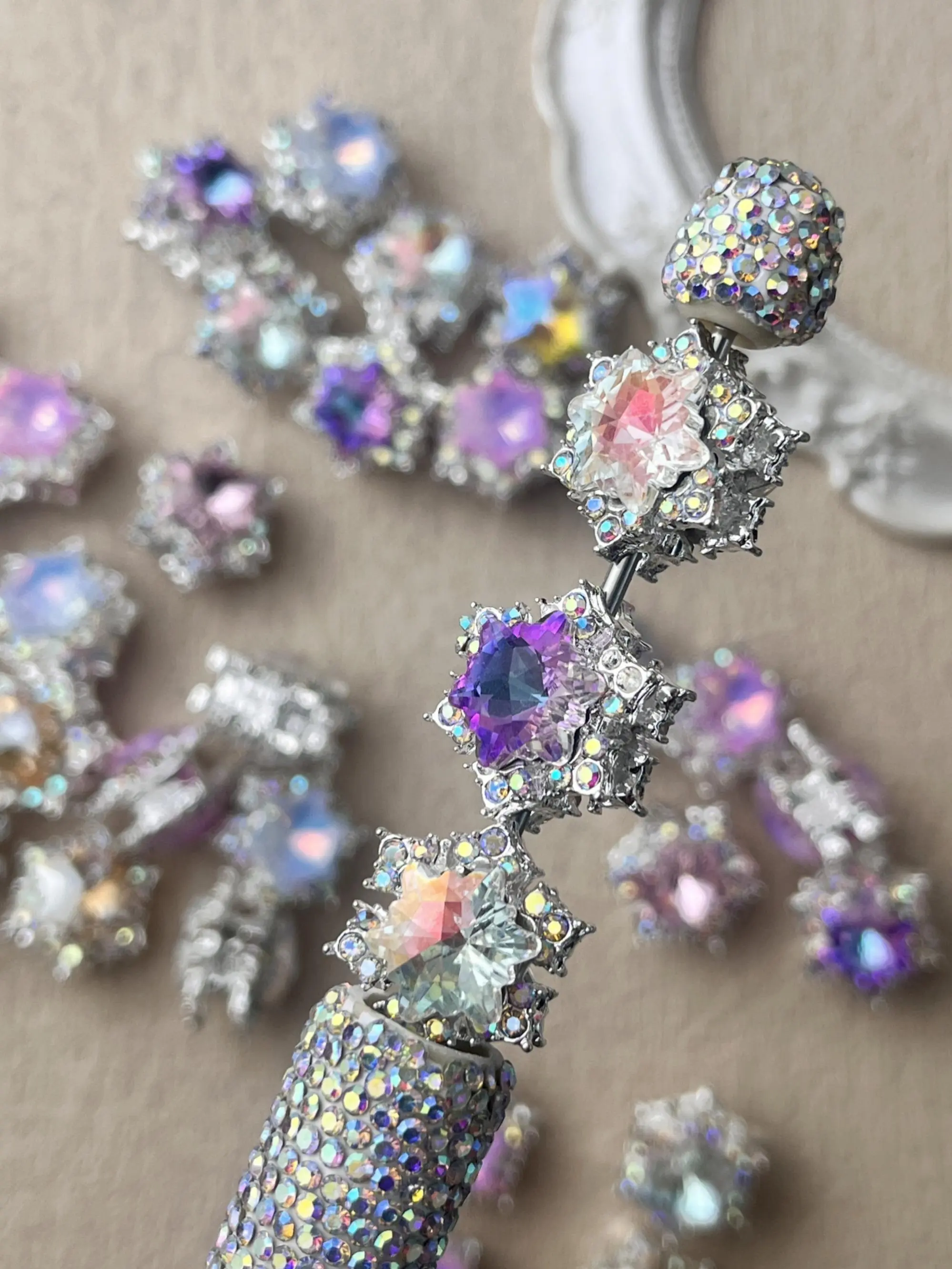 5/10/20 Counts Bling Rhinestone Alloy Snowflake Focal Beads for Beaded Pens, Beads For Crafts, Spacer Glitter Alloy with Artificial Crystals Beads for DIY Craft Pens Bracelet Necklace Earrings Keychain Jewelry Making