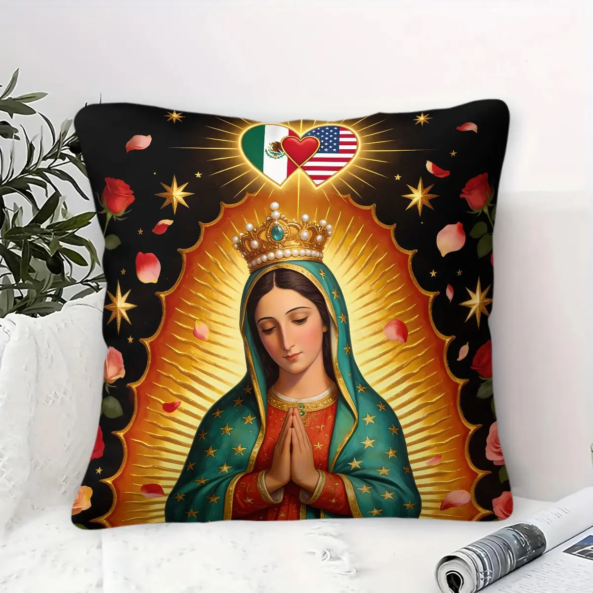 Our Lady of Guadalupe Throw Pillow, Spiritual Religious Cushion Accent Pillow, Includes Pillow Core, Soft Comfortable Home Decor Pillows for Sofa Living Room Dorm, Gift for Hispanic Catholic Believers