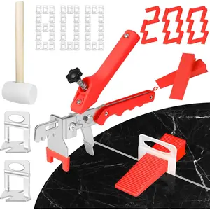 1/8 Inch Tile Leveling System Kit with Tile Plier & Rubber Hammer, 800Pcs Tile Leveling Clips Spacers + 200Pcs Reusable Wedges, Red Tile Tools for Floor Wall Ceramic Stone Tile Installation