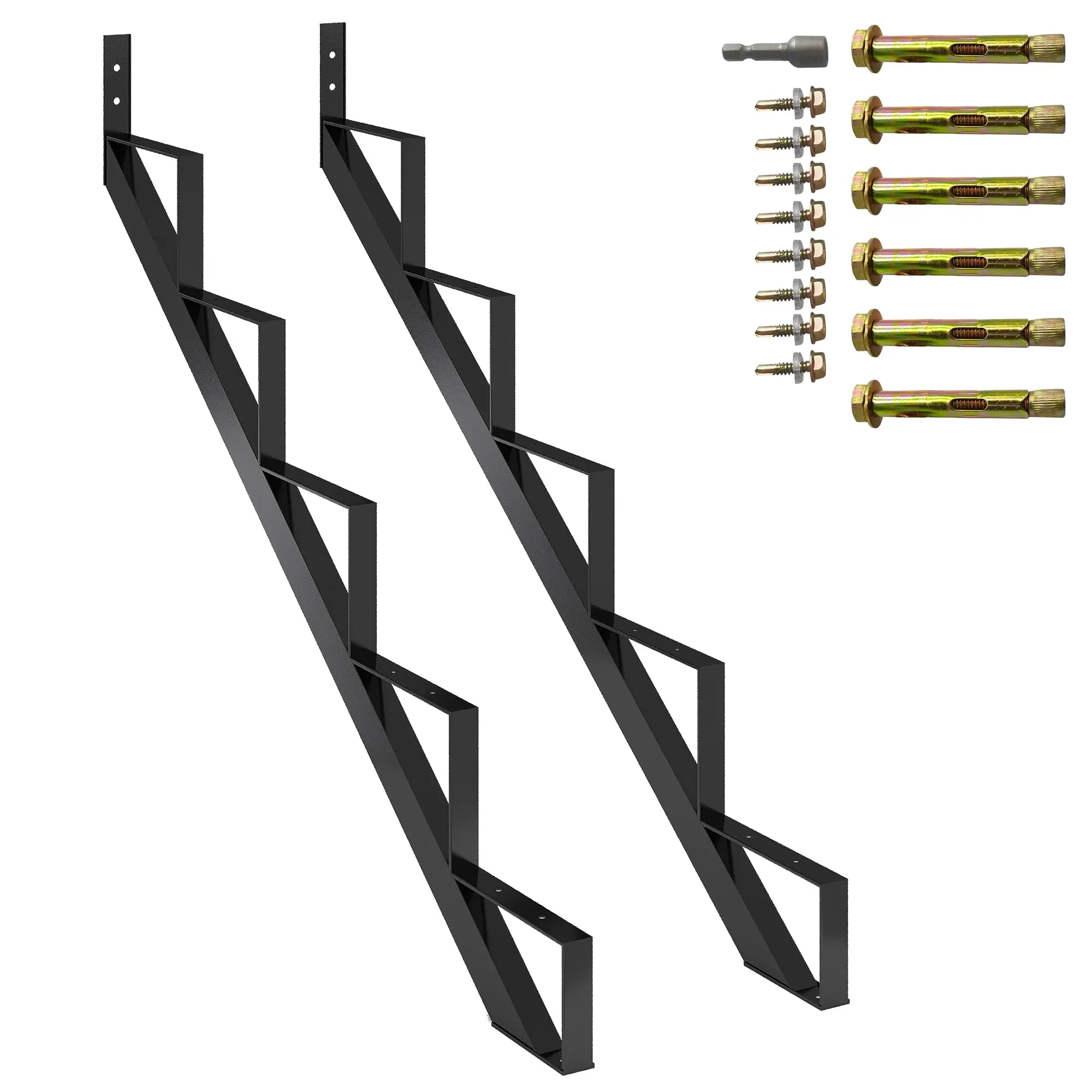 Heavy-Duty 5-Step Stair Stringer, 2-Pack Reinforced Steel Riser with Support Legs, Corrosion-Resistant for Deck & Outdoor Use