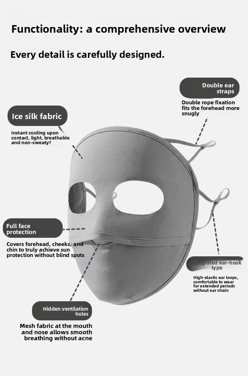 Women's sun protection face mask, UPF50+ UV protection, sun-blocking ice silk face mask, cycling protective face mask, sports mask, facekini face mask