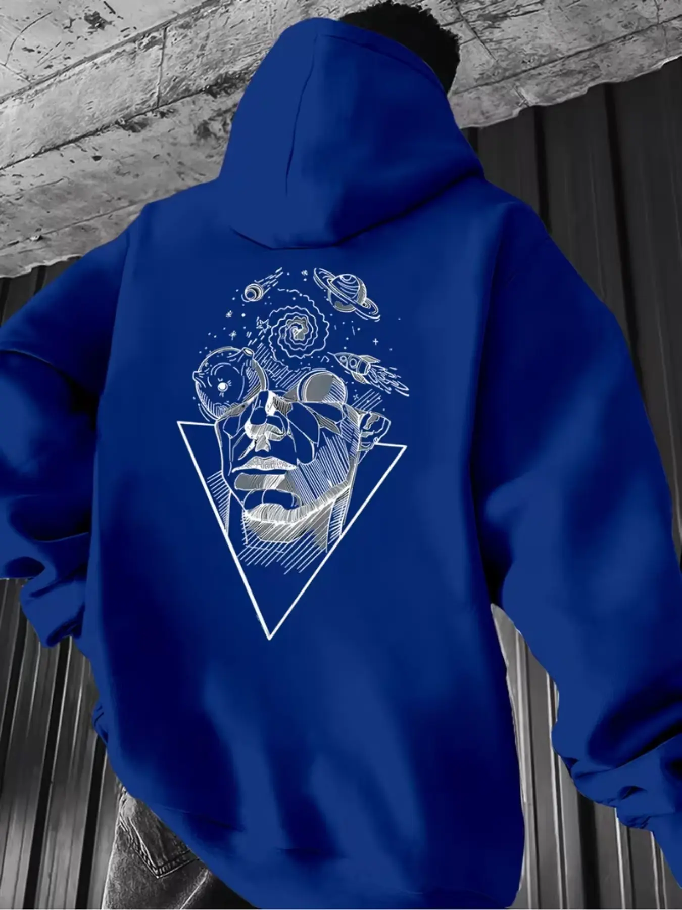 Men's Cyberpunk Alien Line Print Hoodie, American High Street Tech Style, Casual Loose-Fit Sweatshirt, All Seasons Wear