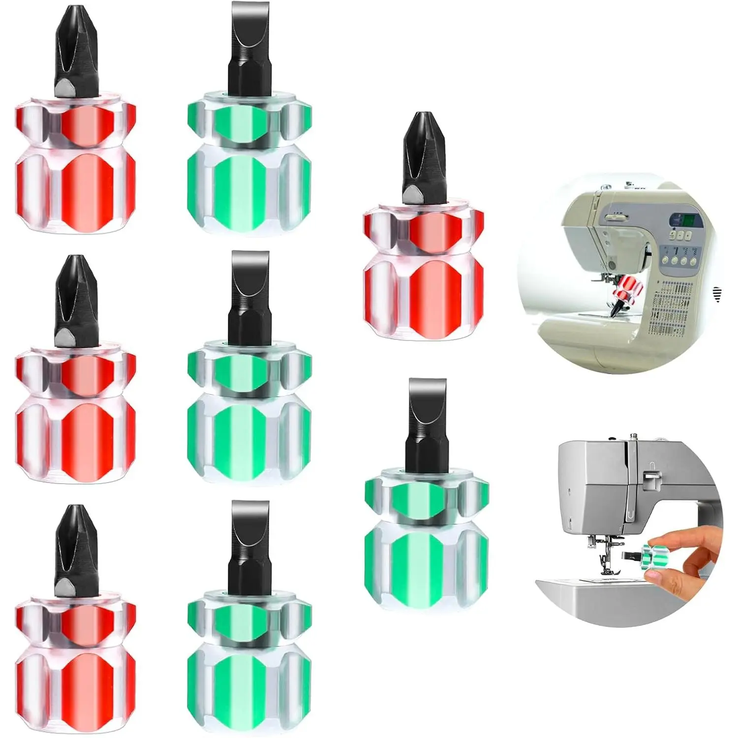 8-Piece Small Stubby Screwdrivers Set for Household Sewing Machine, Anti-Slip Plastic Grip, Flat Head, Mini Sewing Machine Tools for DIY Repair Projects