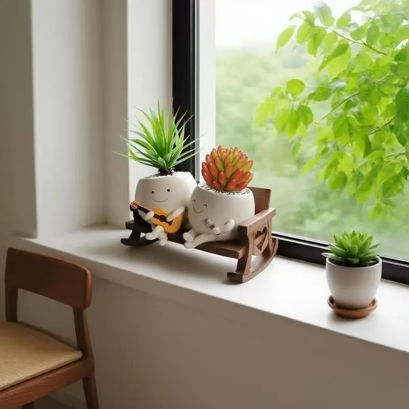 New Resin Succulent Planter, Nordic Garden Handmade Decorative Pot, Balcony Gardening Ornament, Modern Outdoor Plant Container, Garden Planters, Porch Planters
