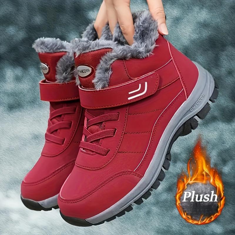 Unisex winter warm fleece snow boots - anti-slip TPR thick-soled ankle boots with adjustable buckle design, couple outdoor casual sports hiking shoes, round toe style