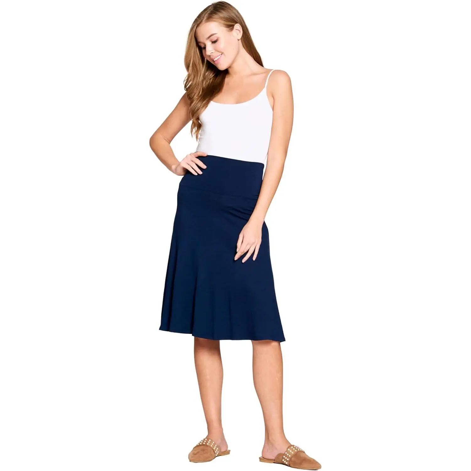 A-Line Skirts for Women Knee Length, Flowy High Waisted Pull On Mid Plus Size and Petite Summer Skirts