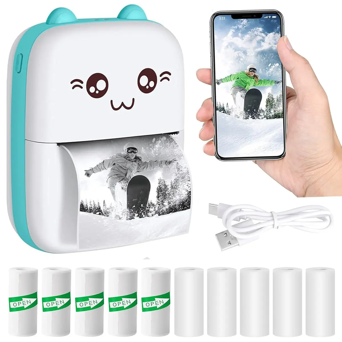 Portable Mini Printer, Wireless Thermal Label Sticker Printer, Portable Label Maker, Inkless Thermal Printer, Ideal for Notes, Diaries, Photos, Receipts, DIY Crafts, Work, Life, Learning, Perfect Gift