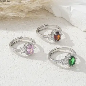 Multicolor Cubic Zirconia Open Ring, Adjustable Statement Jewelry with Sparkling Stone Detail for Women, Weddings and Daily Styling