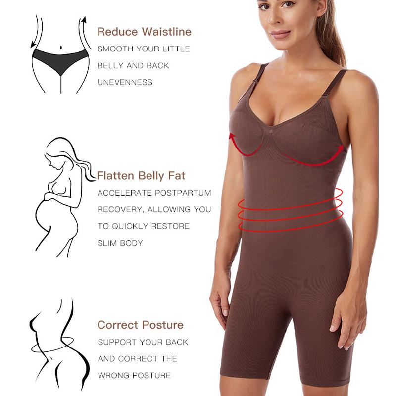 Wasit Trainer Bodysuit for Women Tummy Control Shapewear Round Neck Seamless Butt Lifter Body Shaper