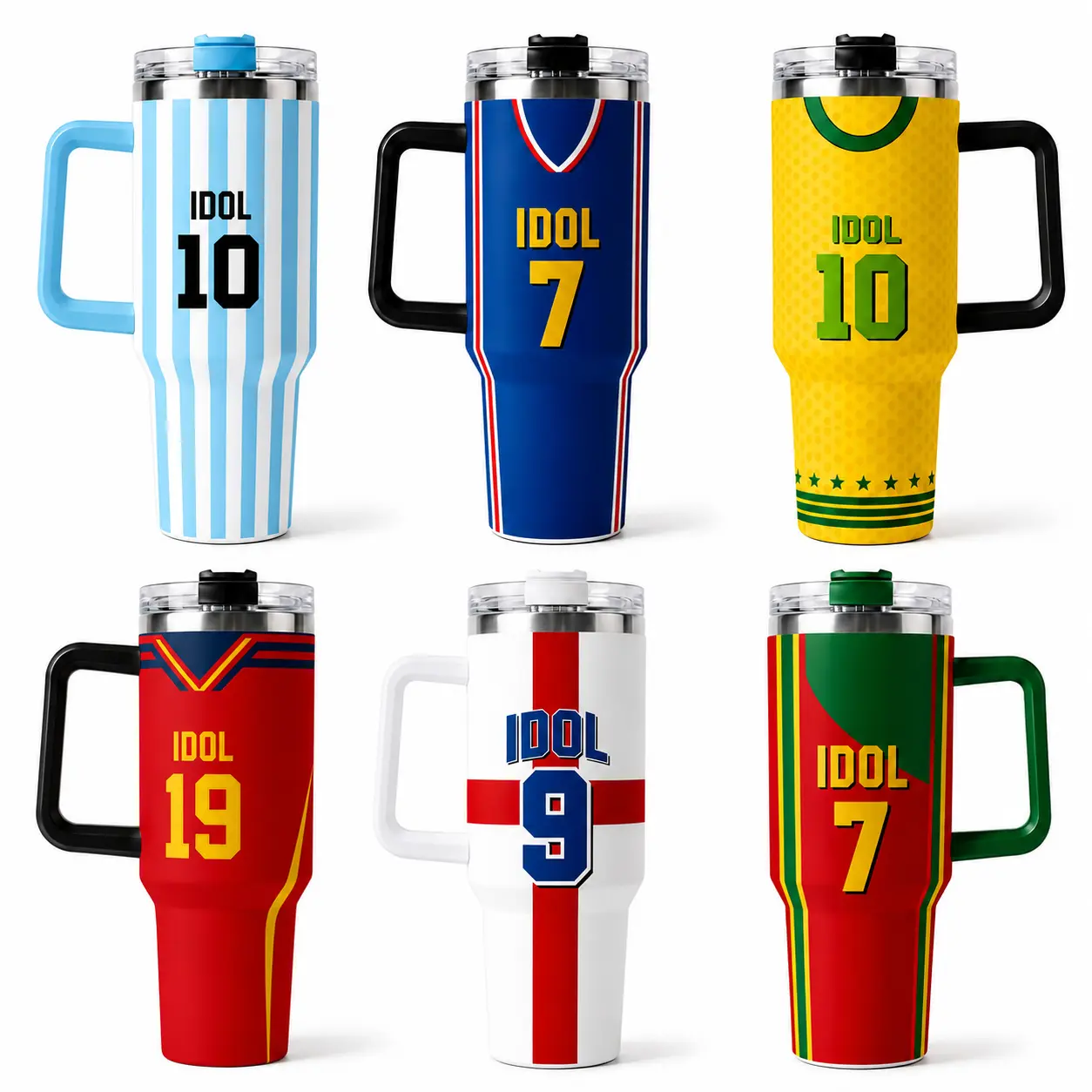 40oz Sturdy Industrial Stainless Steel IDOL Jersey Inspired Vacuum Flask Tumbler - Portable Insulated Drinkware with Handle, Soccer Fan Thanksgiving Gift, Match Day Essential Travel Mug