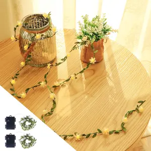 2PACK Vine - Fairy String Lights,Tiny Leaf-Garland with White Flower Battery Powered Light for Indoor Outdoor Christmas Party Wedding Garden Décor,Total 15.2FT with 50LEDS
