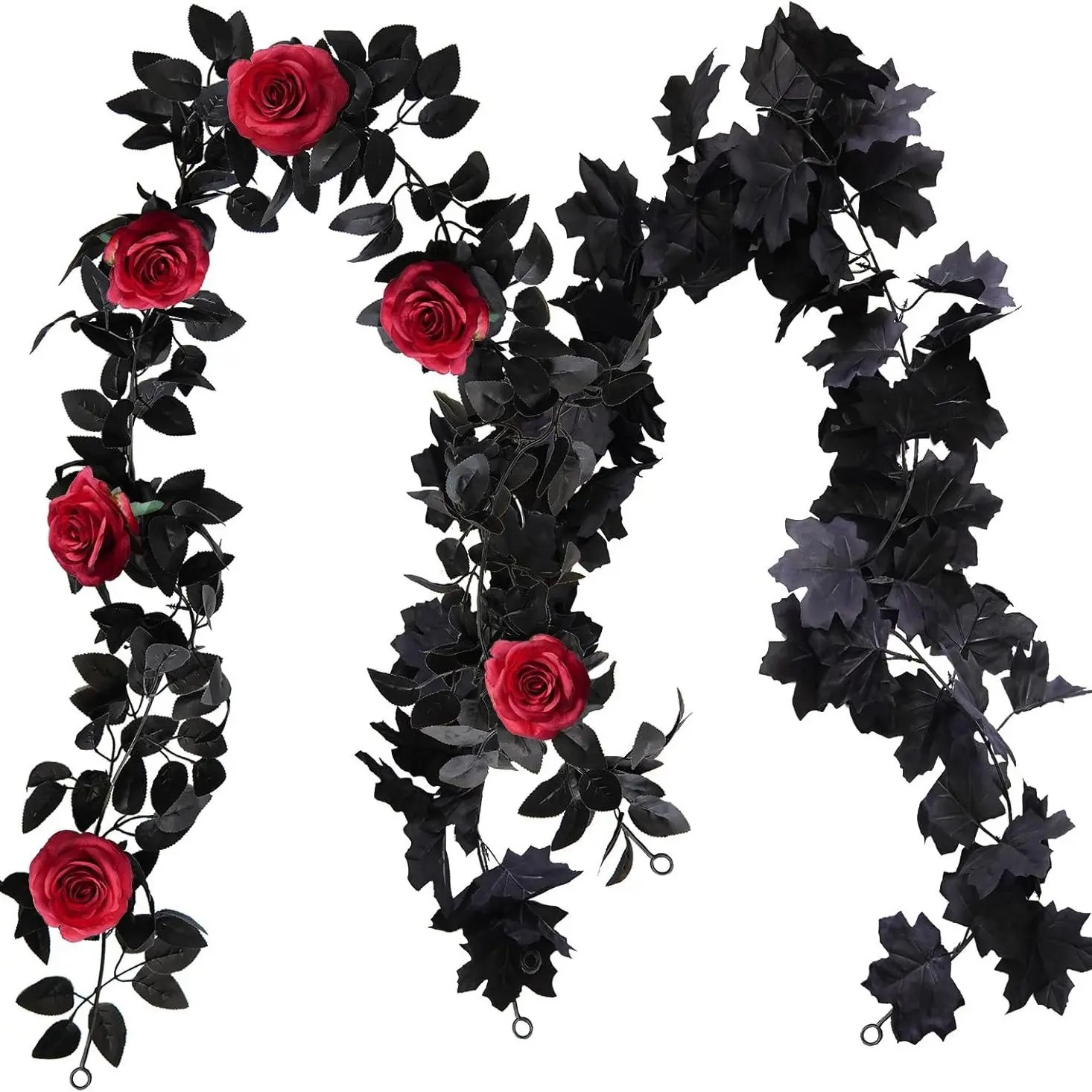 1pcs Artificial Halloween Decorative Vine, Maple Leaf Rose Fake Flower Wreath, Home Decoration, Wedding, Christmas, Outdoor, Photo Props