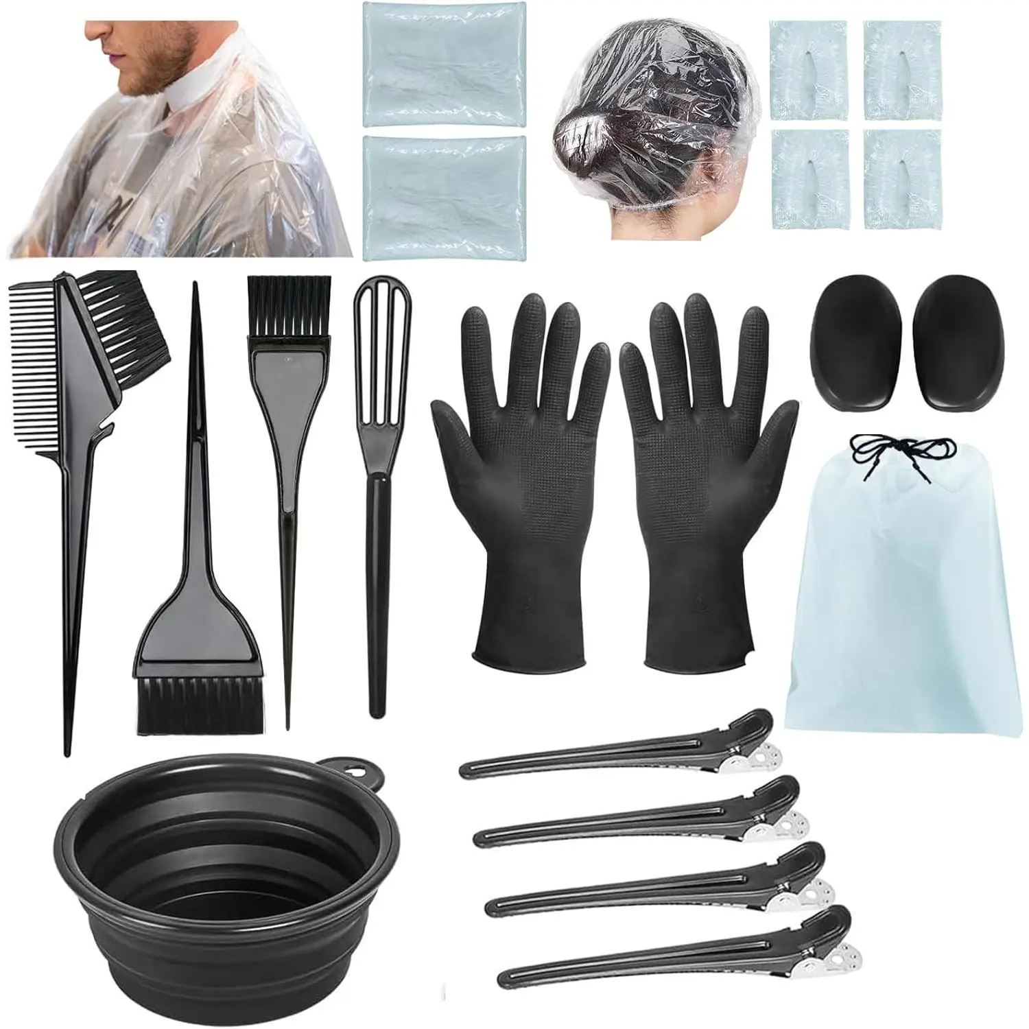 21Pcs Hair Dye Kit Professional Hair Coloring Products with Hair Dye Brush, 350ml Hair Color Bowl, Hair Clips, Applicator, Earcover for Salon Bleaching & Hair Coloring at Home