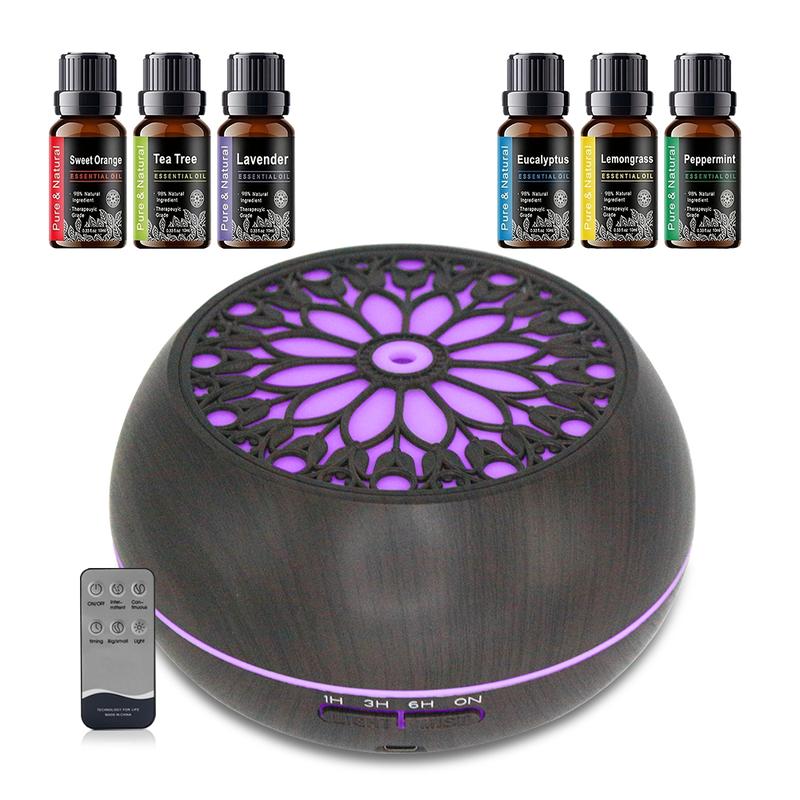 Large 550ml Essential Oil Diffuser  Auto Timer, 7 LED Colors, Remote Control & 6  Oils