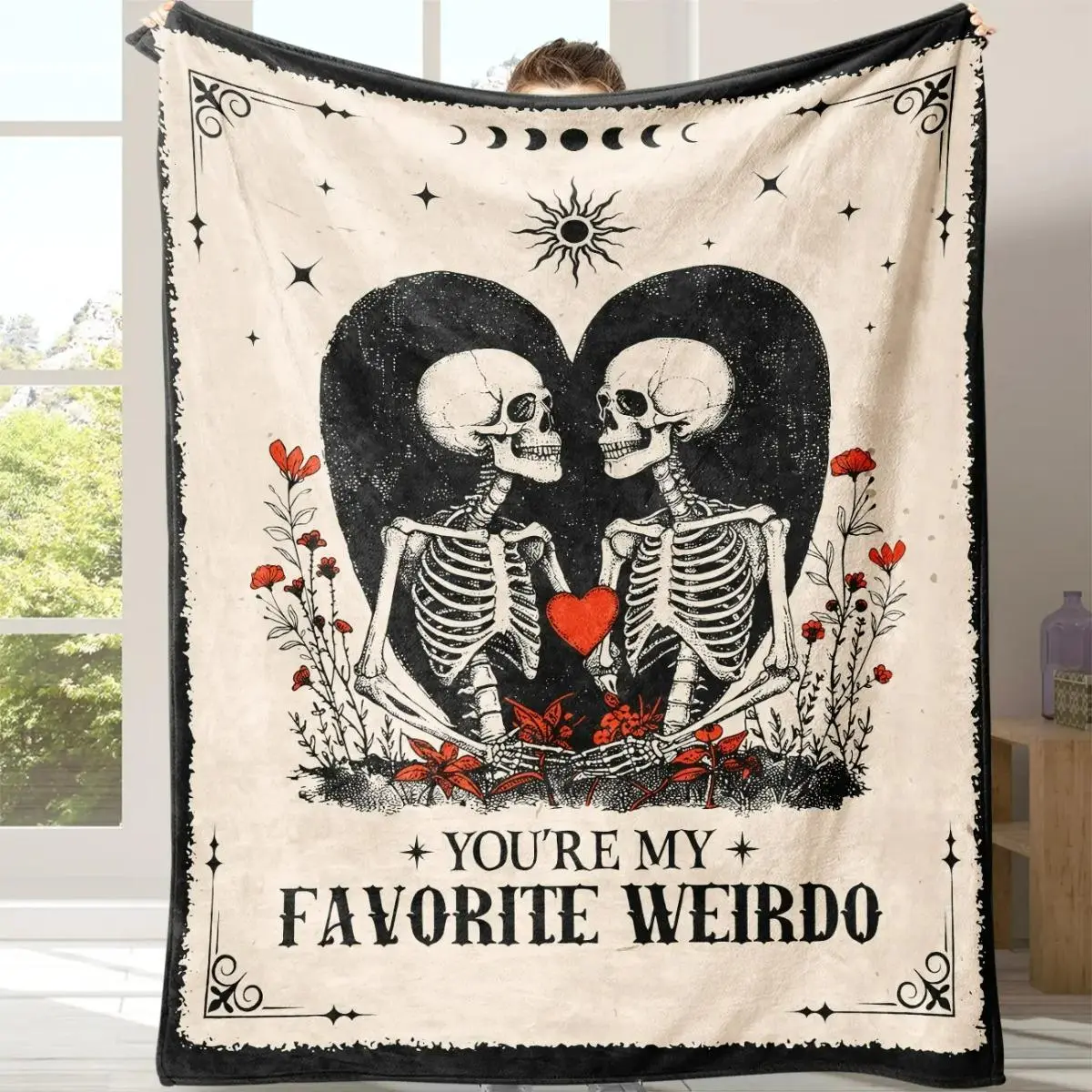 You’re My Favorite Weirdo Blanket, Skeleton Couple Throw Blanket, Gothic Love Blanket, Funny Romantic Blanket For Couples, Halloween Aesthetic Home Decor, Dark Cottagecore Blanket, Unique Gift For Boyfriend Girlfriend, Cozy Bedroom Sofa Blanket