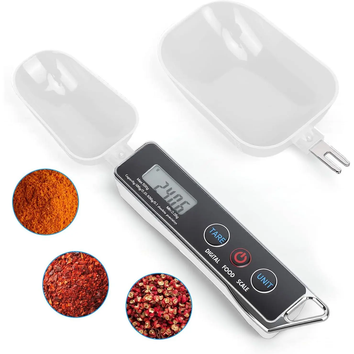 Digital Measuring Spoon Scale,  0.05g to 500g Capacity, with 30ml & 80ml Detachable Spoons, Tare Function & Unit Conversion for Baking, Cooking, , Kitchen - Black