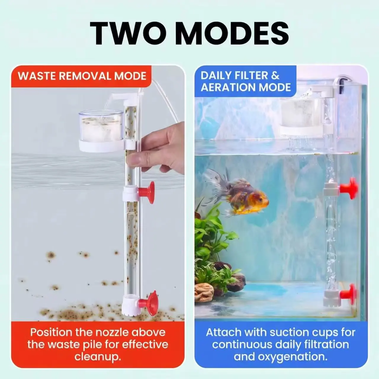Aquarium Fish Waste Collector Air Lift Filter Fish Poop Cleaner Detachable Fish Tank Cleaning Tool Water Circulation Aeration System with Suction Cups