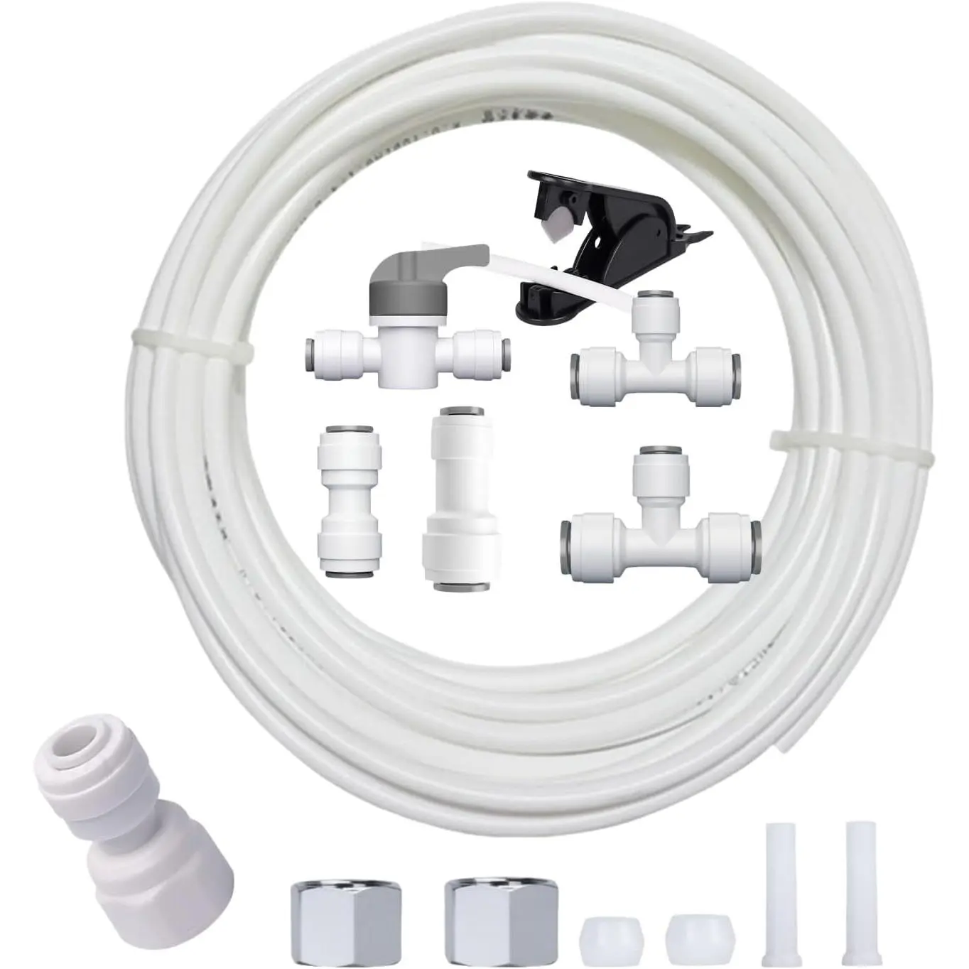 Refrigerator Water Line Kit Connection and 1/4 Compression Ice Maker Installation Kit,25FT 1/4In O.D.Water Line with Quick Fittings, for Adding a branch waterway  RO System(White)