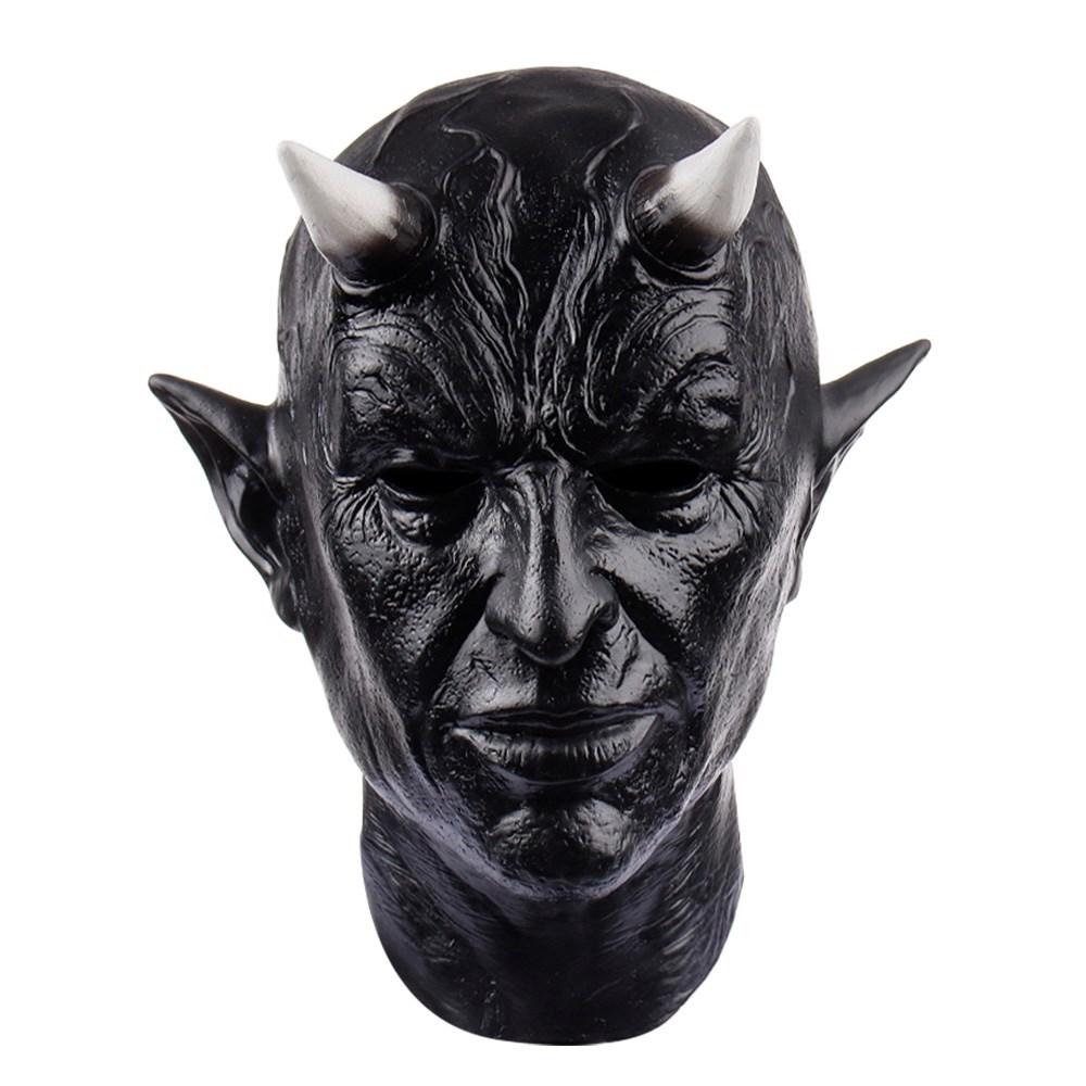 New Black Horned Demon Mask Full Face Latex Head Cover Haunted House Secret Room Scary Dressed Horned Head Cover