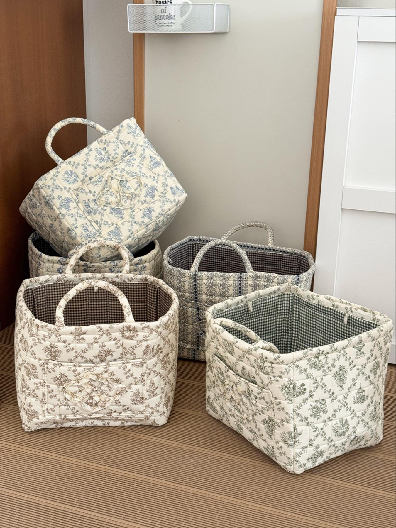 Floral Pattern Storage Basket, Portable Lingerie & Small Essentials Basket, Home Organizer for Bathroom Bedroom Office, Multipurpose Basket