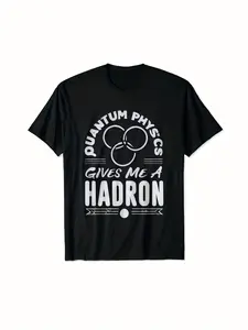 Casual Short Sleeve T-Shirt, Quantum Physics Design, Text and Atom Pattern, Round Neck, All Seasons, Fun Graphic Style