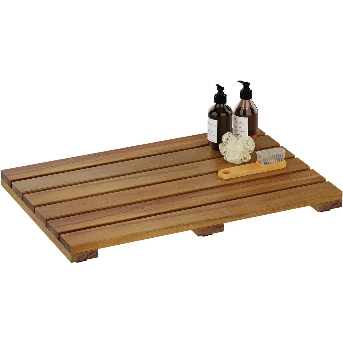 Wood Shower Mat Bath Mat Wooden Bathroom Mat Spa Shower Floor Mat 19.7"x13" | 100% Solid Acacia Wood Non Slip, Shower Mats inside shower, Indoor Outdoor Entryway Door Mat Plant Stand Pool Garden (Small)