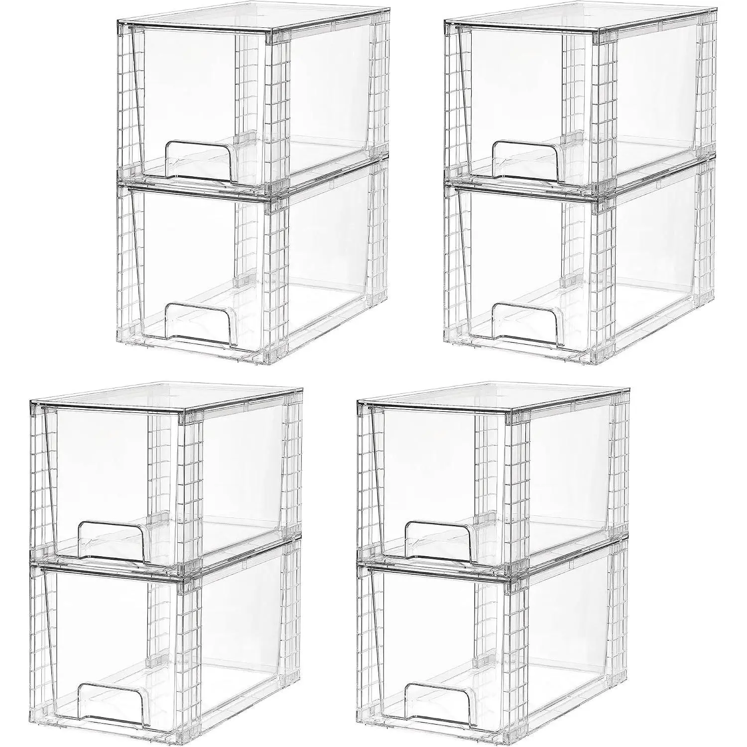 8-Pack Large Stackable Transparent Acrylic Storage Drawer Containers with Handles, Easy-to-Assemble for Kitchen Undersink, Fridge, Cabinet Organization, Container, Boxes
