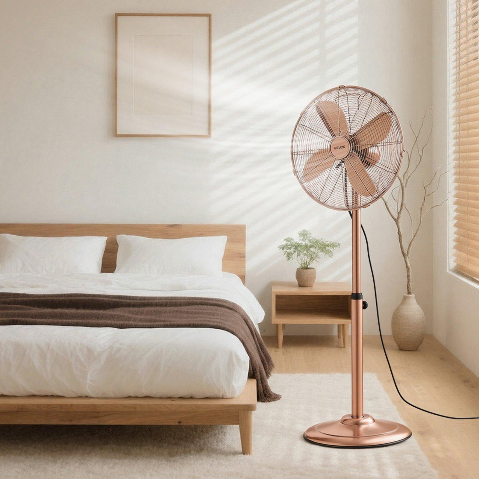 VEVOR 16-Inch High Velocity Pedestal Fan, 1450 CFM Industrial Standing Floor Fan with Handle, 75 °   Oscillating, 3-Speed Adjustable Height, Metal Made for Commercial, Garage, Workshop, Home, Copper