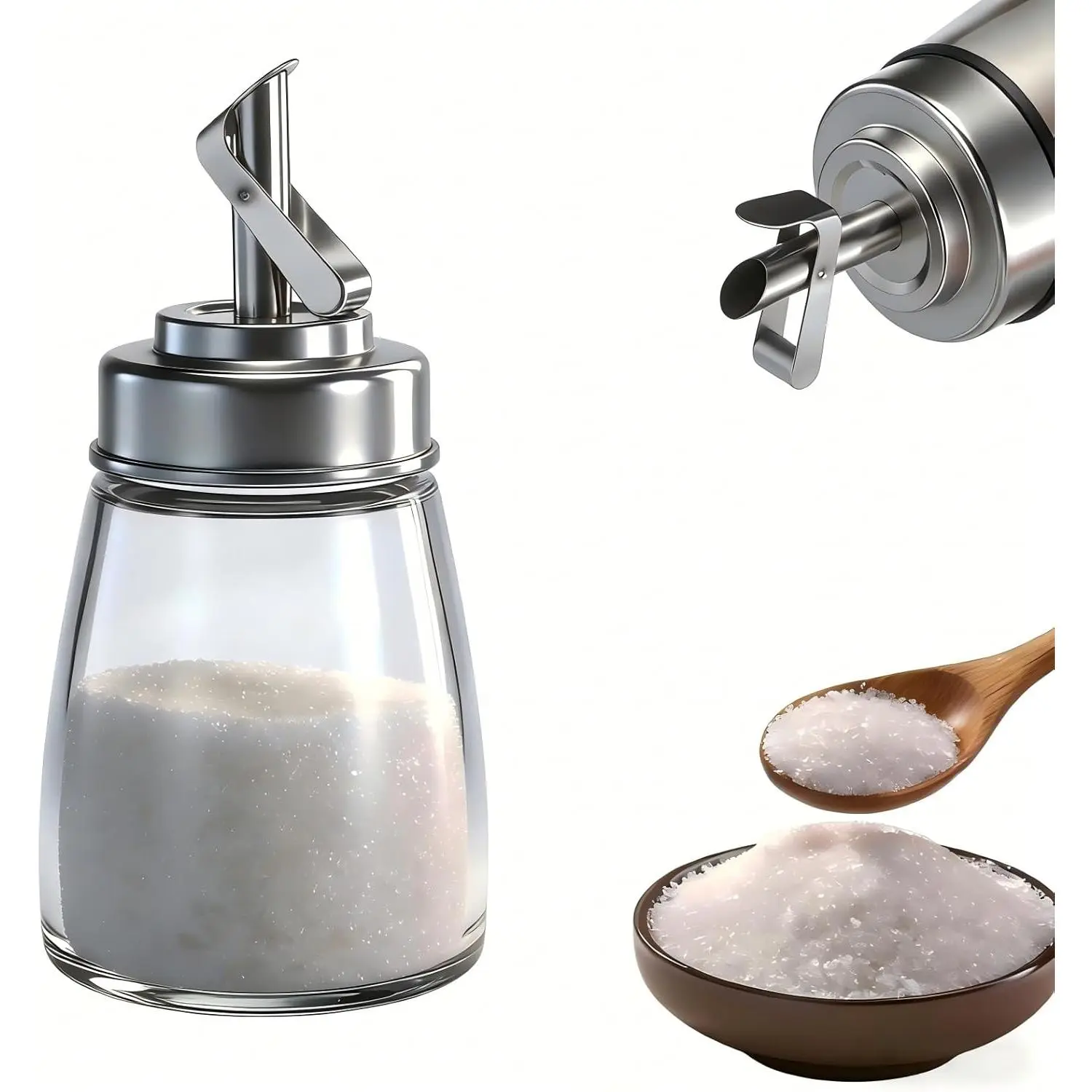 Glass Sugar Jar, Sugar Container Sugar Dispenser with Pour Spout, 6oz Glass Jar with Stainless Steel Lid, Multi-Use Sugar Bowl Sugar Shaker Sugar Container for Coffee Bar