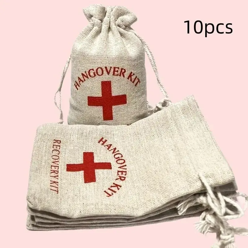 10pcs Halloween Drawstring Bags, Single Party Supplies, Coarse Linen, First Aid Tool Gift Bag, Packaging Bag for Events
