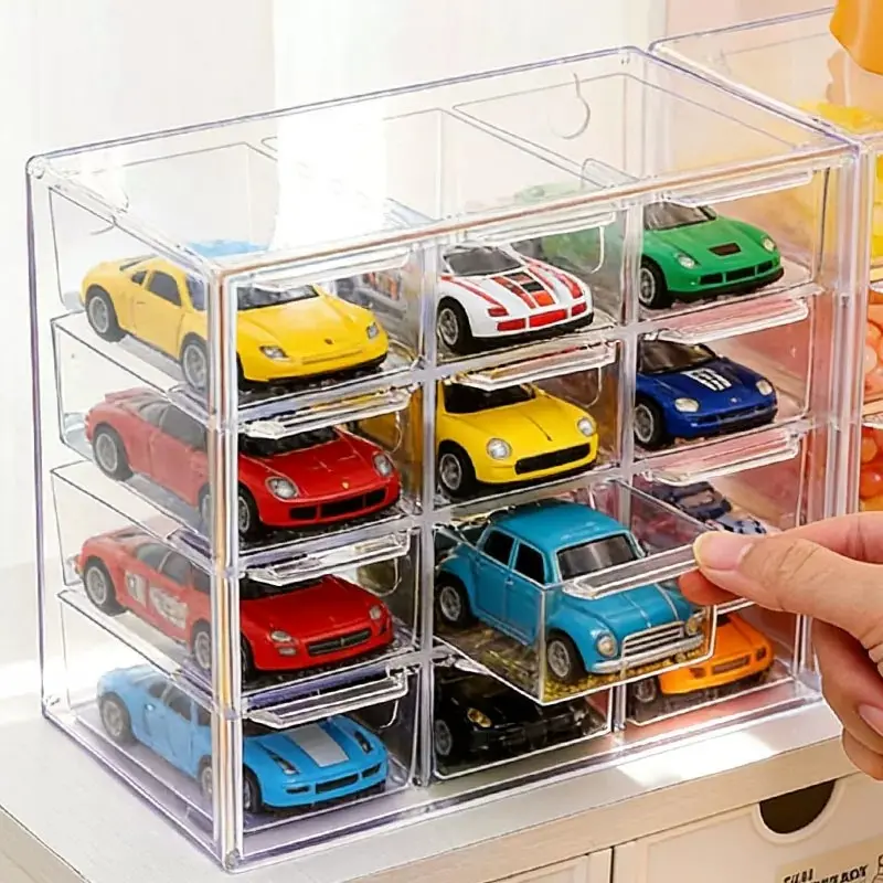 12-Compartment Alloy Model Car Storage Box, Pocket Car Matchbox Toy Display Stand, Organizer Shelf for Collectibles and Toys