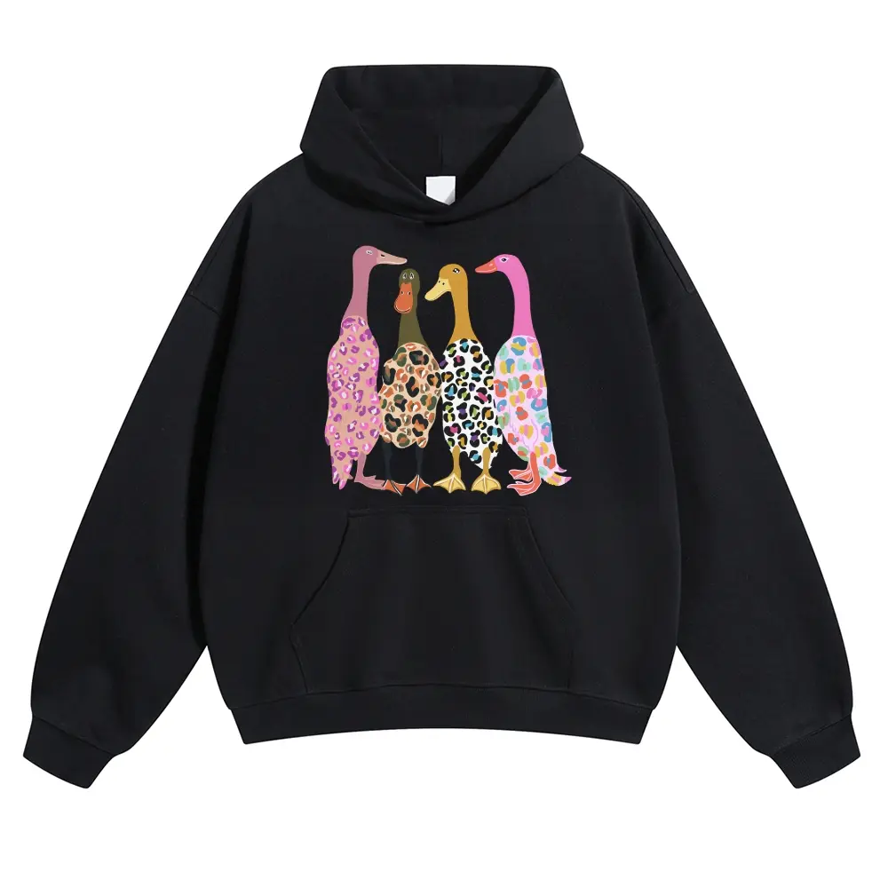 Unisex Four playful cartoon ducks with leopard print patterns Graphic hoodie Personalized Pattern Y2k Clothing Round Neck hoodie,Women's Clothing, Menswear, Top, Vintage Style,Summer Casual Oversized