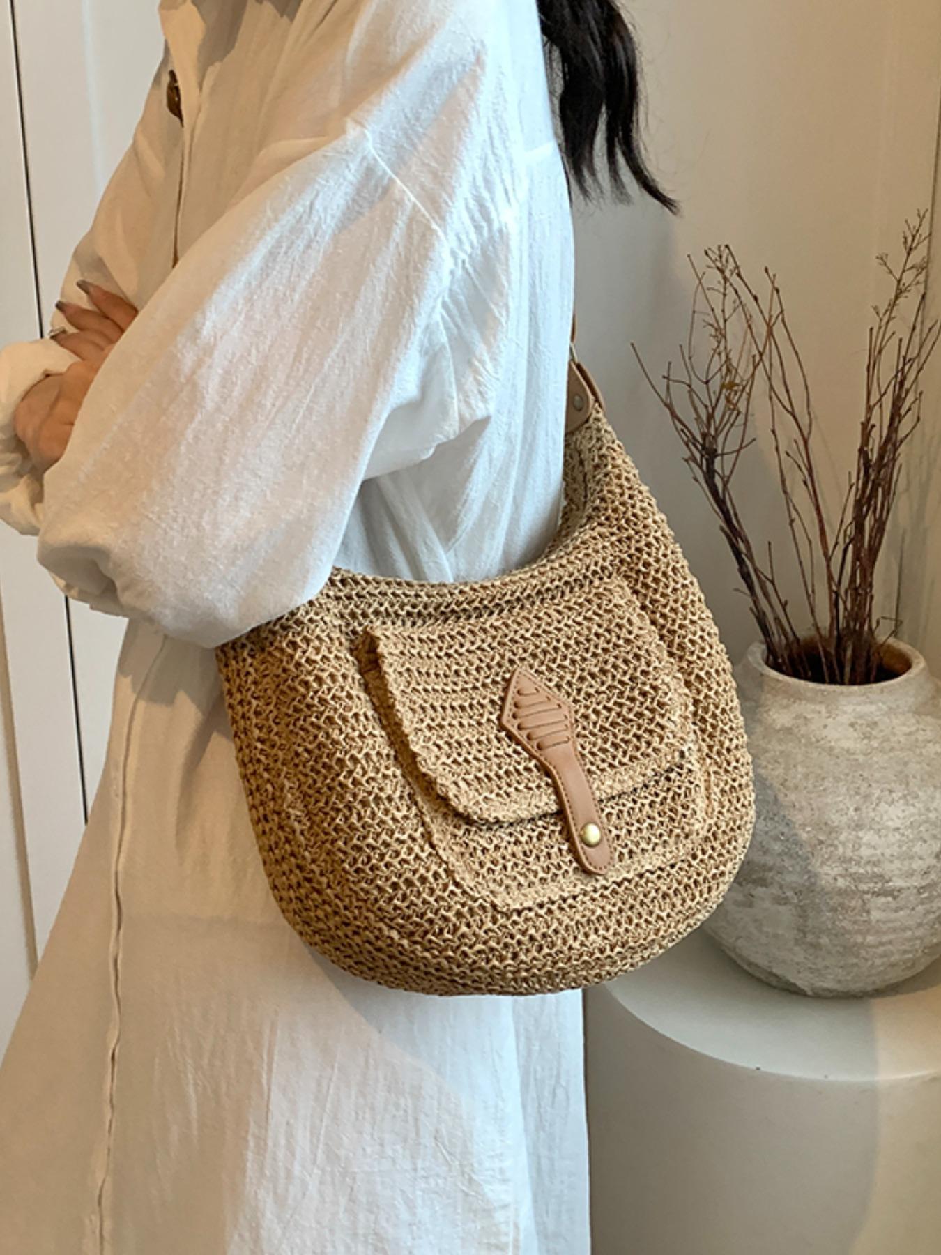 Women's Fashionable Straw Bag, Large Capacity Shoulder Bag for Daily Used, Casual Trendy Versatile High-quality Daily Commuting Bag, Girl Fashionable Shopping Bag, Elegant Commuter Bag