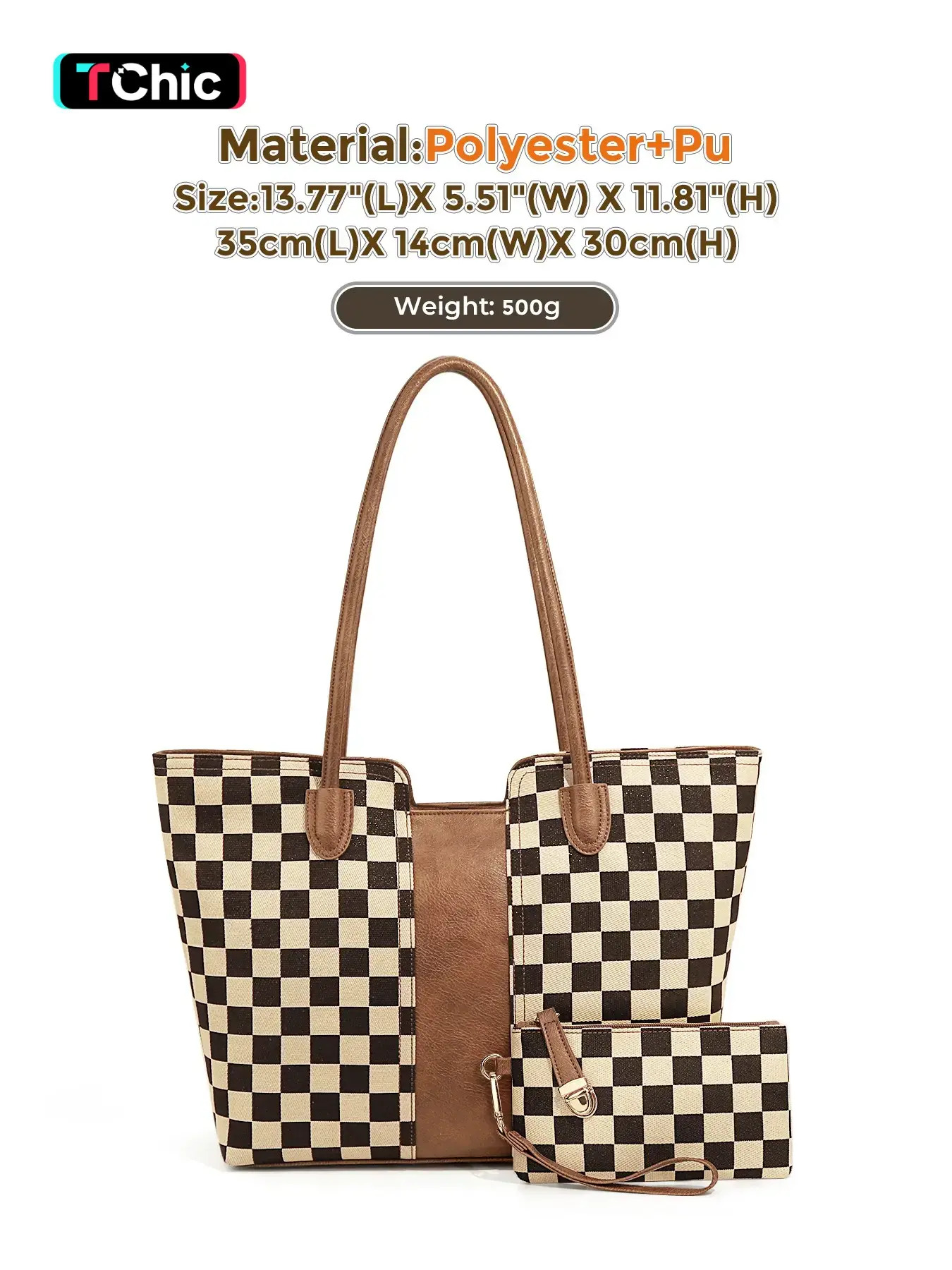 Large Capacity Checkered Shoulder Bag Set, Fashion Handbags and Purse Set, Durable Tote Bags with Wallet, Professional Business Briefcase