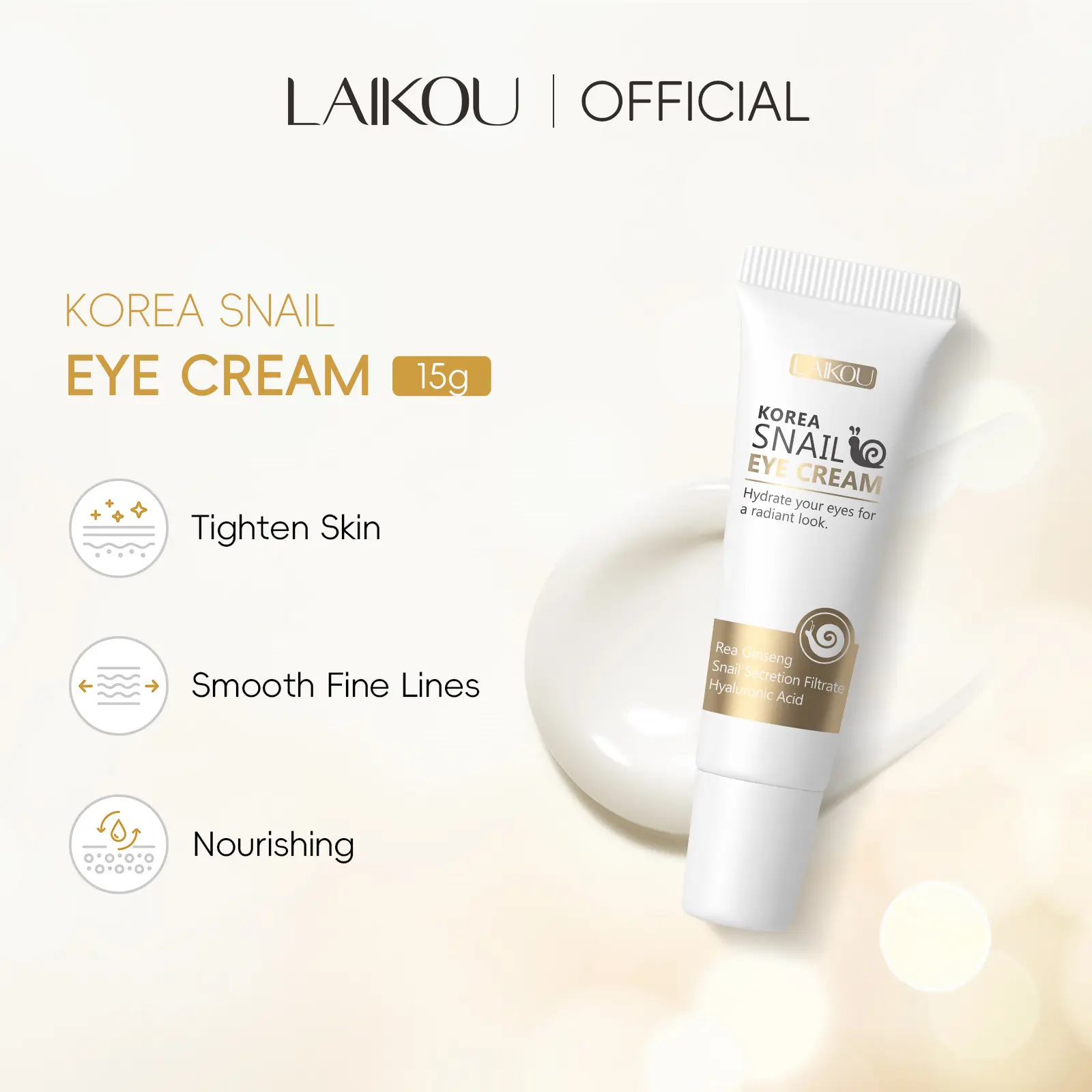 Snail Eye Cream 15g, Moisturizing and Hydrating, Nourishes Eye Area Skin, Ideal for Daily Use, Gentle Formula for Sensitive Eyes