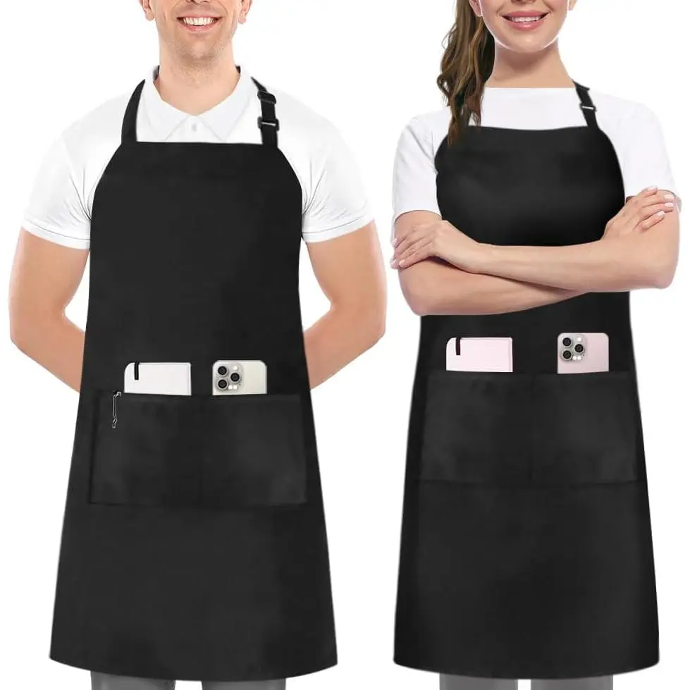 2 Pack Bib Apron, Adjustable with 2 Pockets, Water and Oil Resistant, Cooking  Chef Apron for Women Men