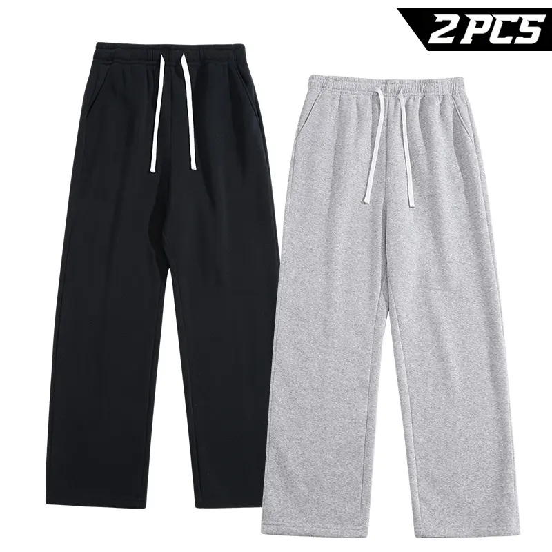 Men's Two Pack Open Hem Sweatpants, Lightweight Loose Wide Leg Jogger Pants with Drawstring Waist and Pockets for Running, Walks, Gym, Workout, Travel, Lounge and Daily Casual Wear