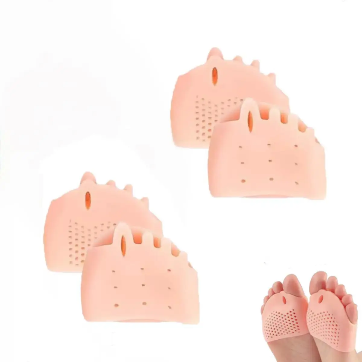 2-Pairs Soft Silicone Metatarsal Foot Pads with Toe Separator, Breathable Forefoot Cushion Inserts for Men, Rinse-Reuse Skin-Color Foot Pads to Reduce Forefoot Friction & Pressure (Car Interior Accessory Compatibility Note)