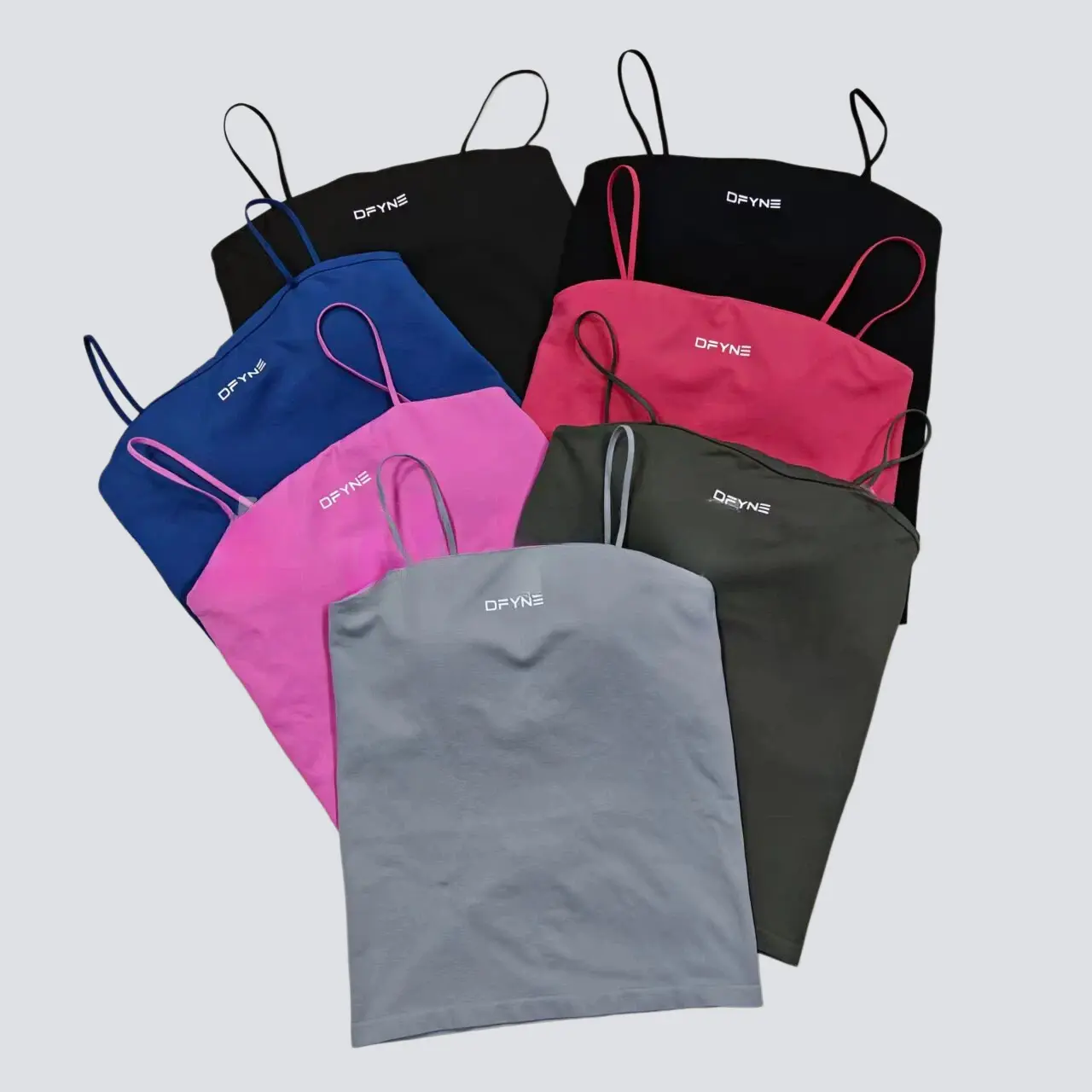 Dfyne Women's Seamless Cami Crop Top, Chic Minimalist Activewear with Spaghetti Straps and 4-Way Stretch for Yoga, Gym & Casual Style, Athletic, Basic