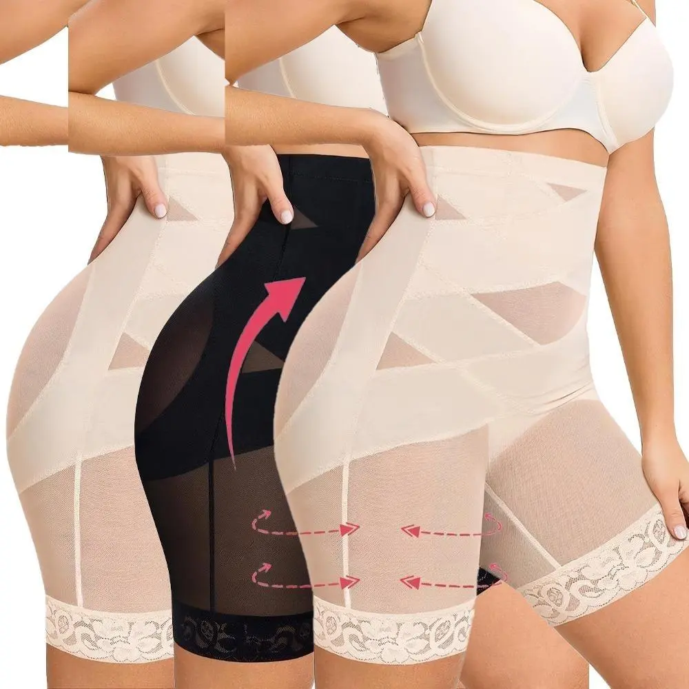 Women's High Waist Compression Tummy Control Butt Lifter Fashionable Lace Shapewear Shorts Body Shaper Panties Underwear