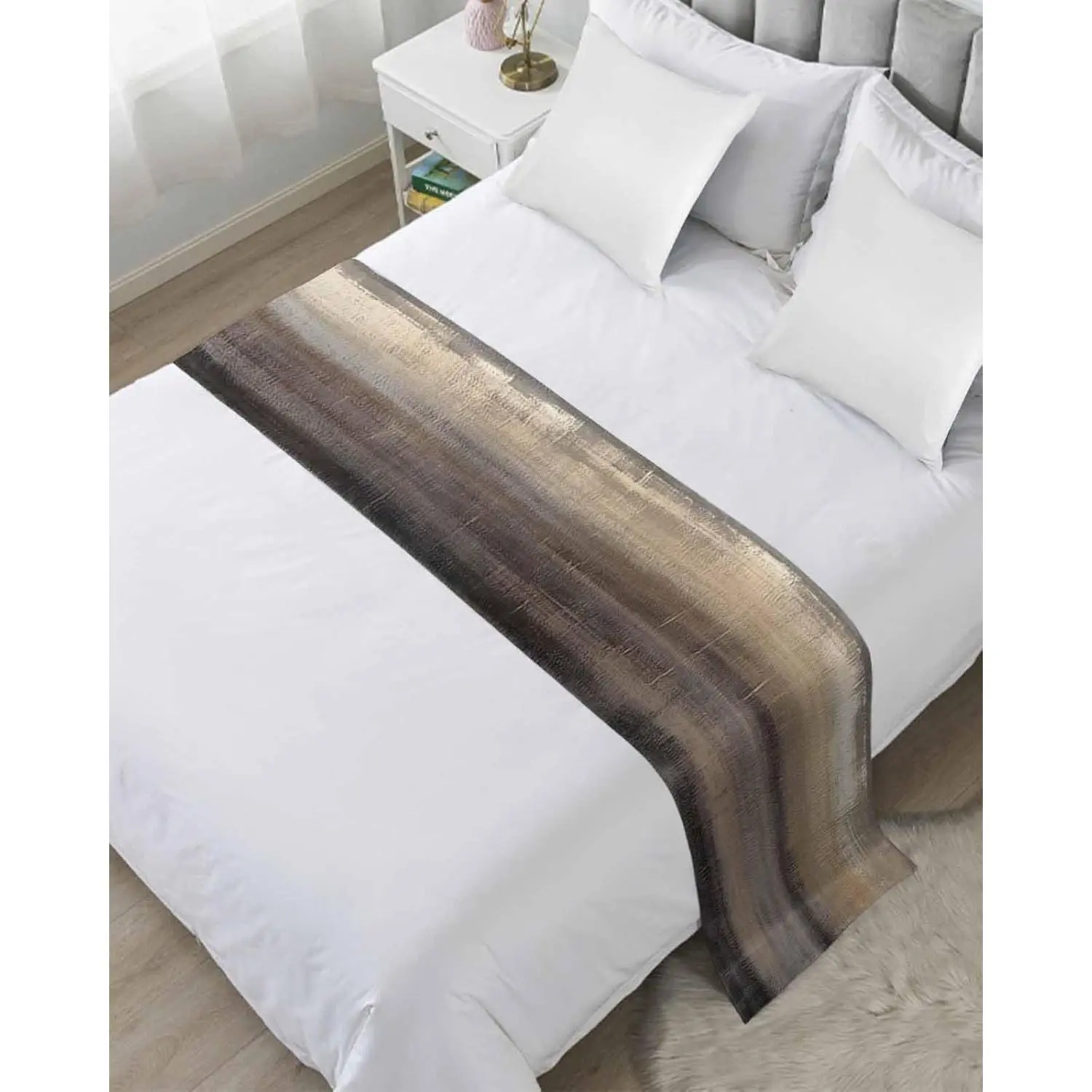 Ombre Brown Bed Runner Scarf Cal King Size Modern Abstract Watercolor Terracotta Art Luxury Bed Throw for Bedroom Hotel Wedding Decoration 102"x20"