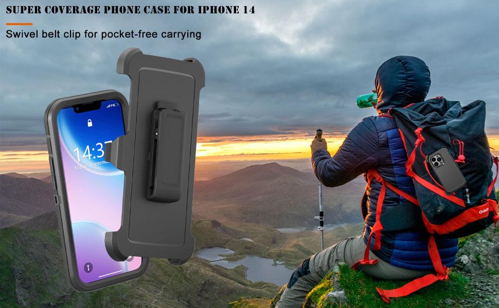 Rugged Phone Case for Apple iPhone 14, with Belt Clip Holster & Kickstand Heavy Duty Shockproof Protective Full Body Case Cover for iPhone 14 6.1 inch Phone(Black)