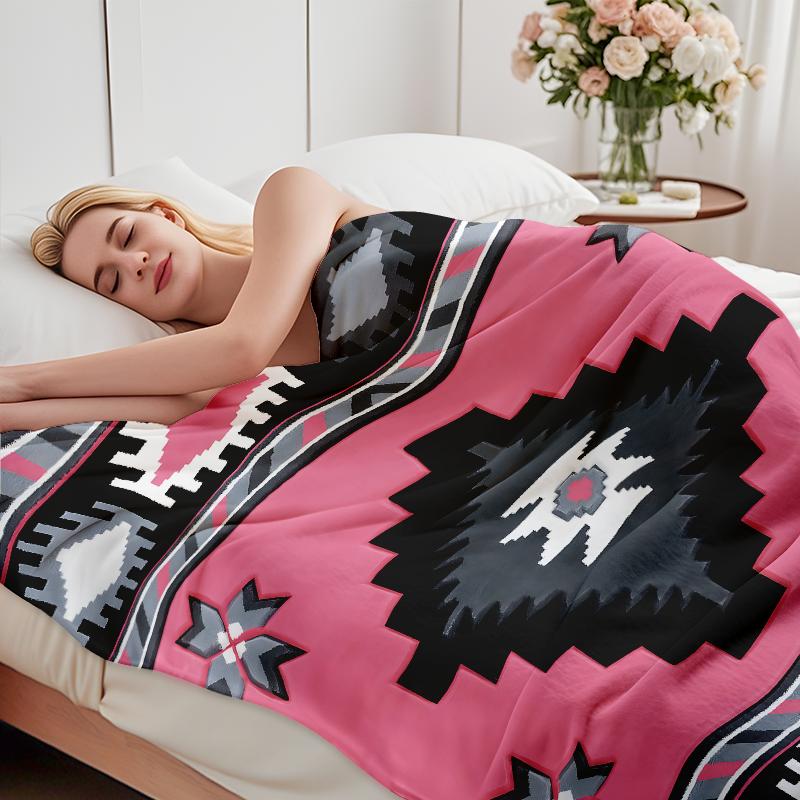 Southwestern Navajo Star & Geometric Blanket Collection – Vibrant Pink Turquoise Purple Classic Vintage Tribal Design Ultra Soft Cozy Plush Fleece Blankets Perfect For Western Boho Cabin Rustic Home Decor