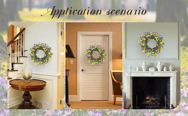 J'FLORU Spring Wreaths for Front Door 22 Inch Artificial Summer Wreath Daisy and Lavender Wreath with Wildflowers for Home Wall Farmhouse Springtime Easter Holiday Party