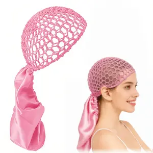 All-in-One Satin Mesh Sleep Cap – Adjustable Double Sided Hair Cover, Non-Detachable for Braids, Curls and Salon Silk Press Styles