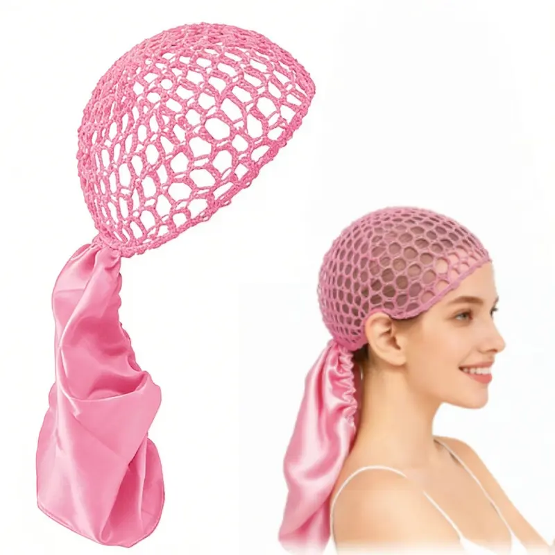 All-in-One Satin Mesh Sleep Cap – Adjustable Double Sided Hair Cover, Non-Detachable for Braids, Curls and Salon Silk Press Styles