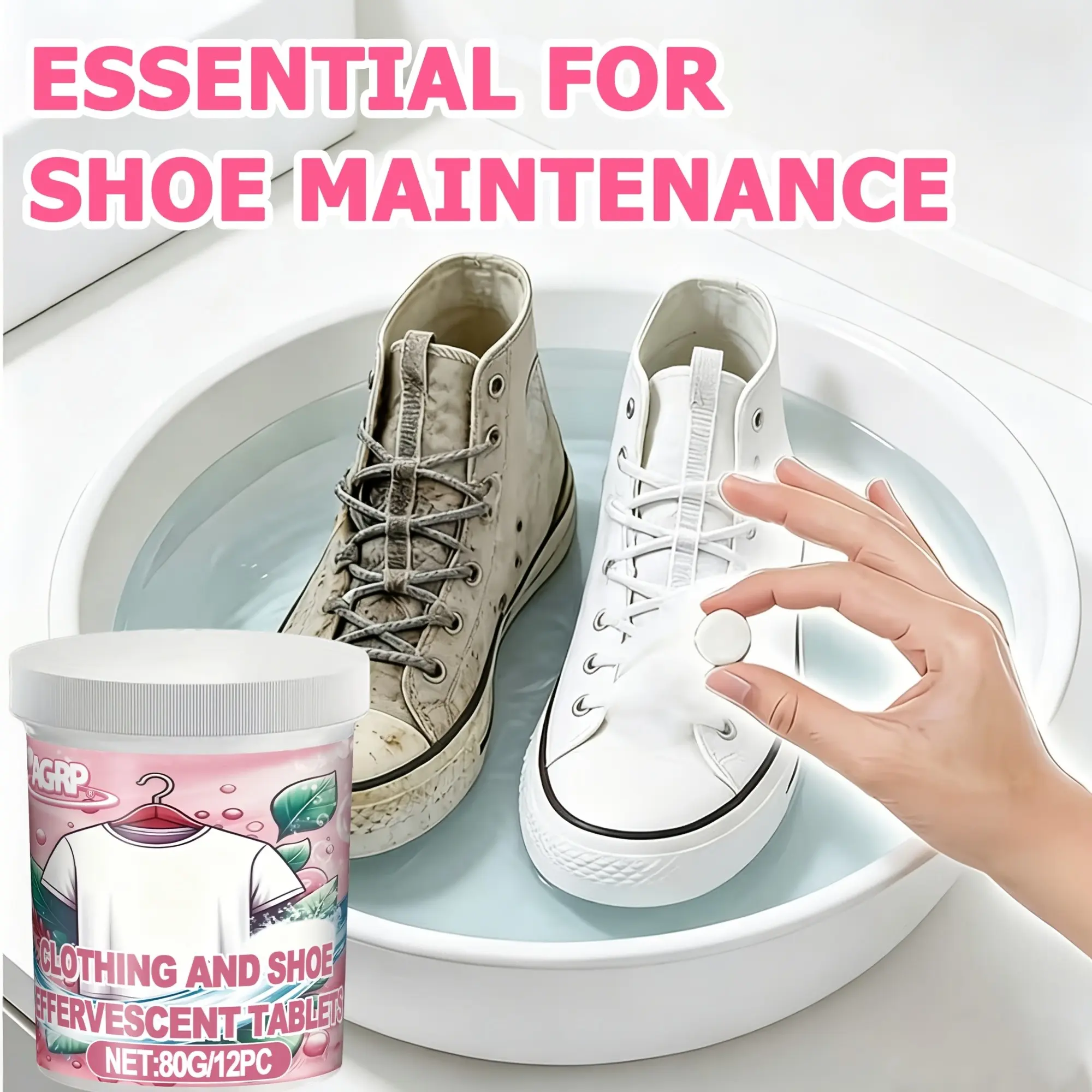 Clothing & Shoe Gentle Cleaning Tablets, Mild Soft Fabric Care for Daily Garment Maintenance, Works on Most Fabrics & Footwear